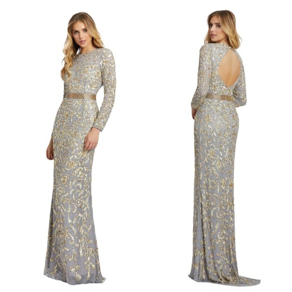 Mac Duggal Cutout Back Mother Of The Bride Dress Sequins Size 12 NWT - Picture 1 of 12